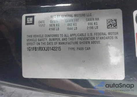 2018 Chevrolet Camaro 1Lt z USA, uszkodzony, nr VIN 1G1FB1RXXJ0142215